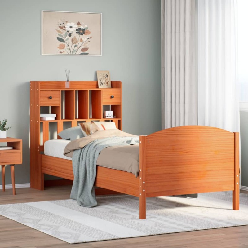 vidaXL Letto Libreria senza Materasso Marrone Cera 90x190 cm in Pino vidaXL Letto Libreria senza Materasso Marrone Cera 90x190 cm in Pino