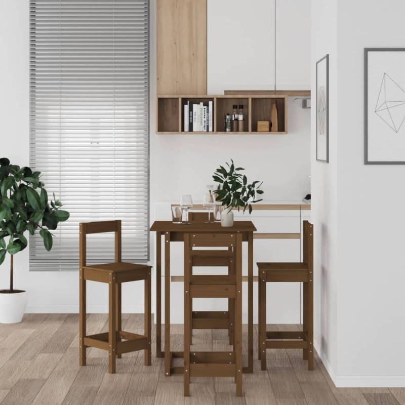 Set da Bar 5 pz Miele in Legno Massello di Pino Set da Bar 5 pz Miele in Legno Massello di Pino