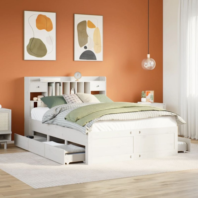 vidaXL Letto Libreria senza Materasso Bianco 160x200 cm Legno di Pino vidaXL Letto Libreria senza Materasso Bianco 160x200 cm Legno di Pino