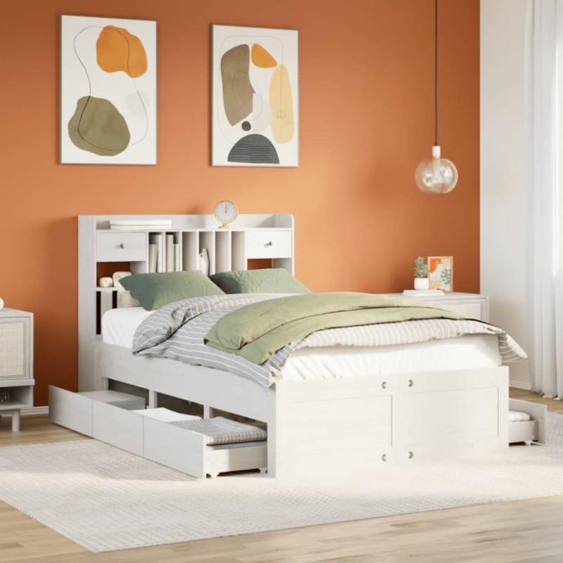 vidaXL Letto Libreria senza Materasso Bianco 135x190 cm Legno di Pino vidaXL Letto Libreria senza Materasso Bianco 135x190 cm Legno di Pino