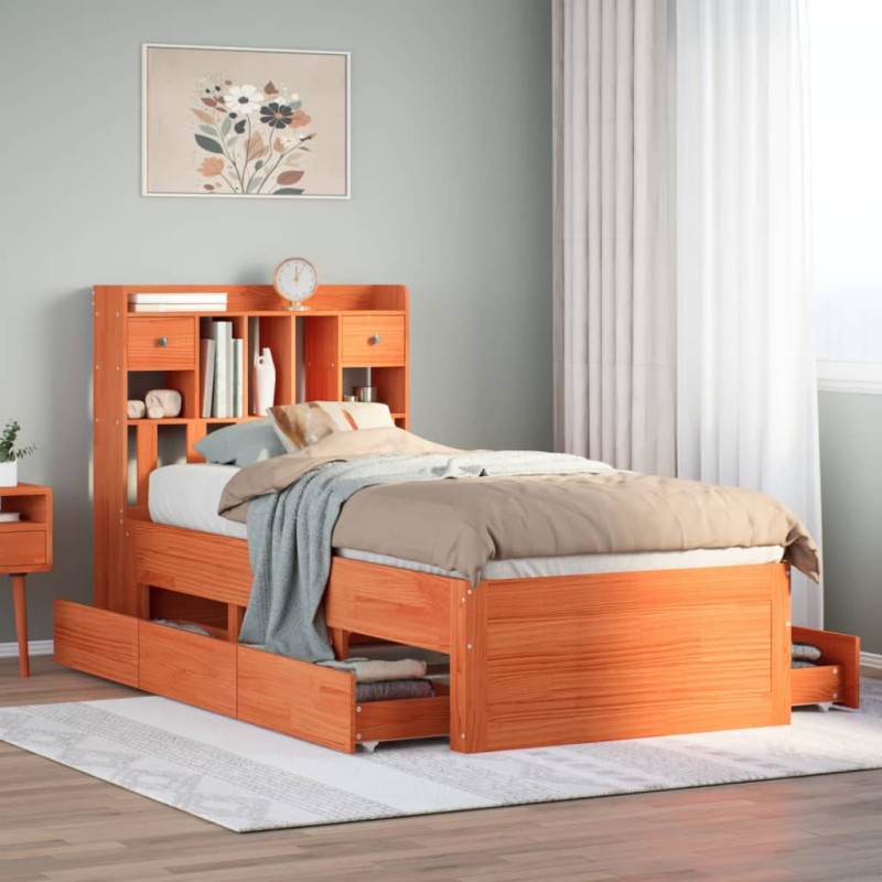 vidaXL Letto Libreria senza Materasso Marrone Cera 90x190 cm in Pino vidaXL Letto Libreria senza Materasso Marrone Cera 90x190 cm in Pino