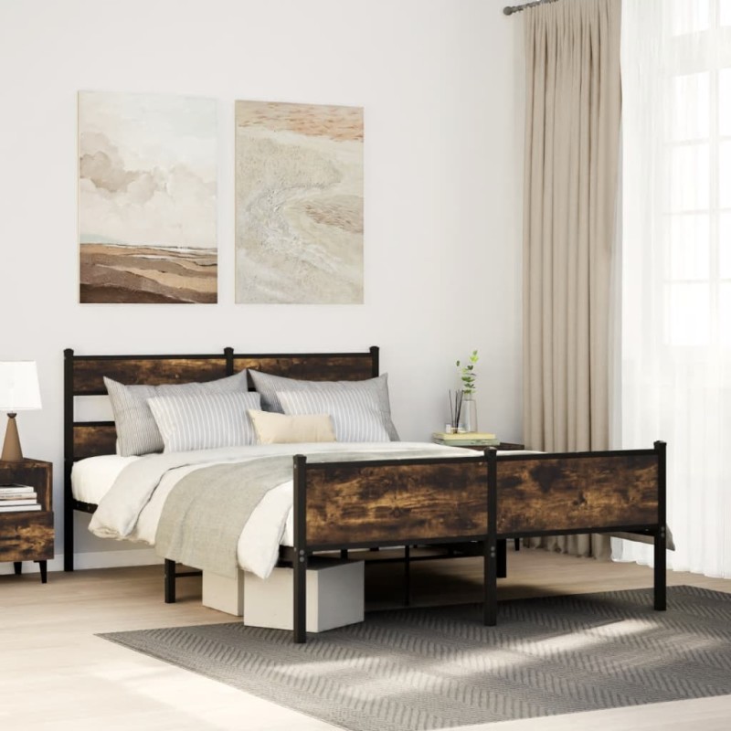 vidaXL Giroletto senza Materaso in Metallo Rovere Fumo 160x200 cm vidaXL Giroletto senza Materaso in Metallo Rovere Fumo 160x200 cm