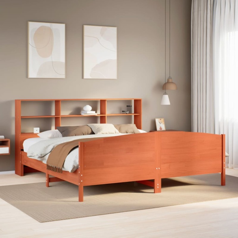 vidaXL Letto Libreria senza Materasso Marrone Cera 200x200 cm in Pino vidaXL Letto Libreria senza Materasso Marrone Cera 200x200 cm in Pino