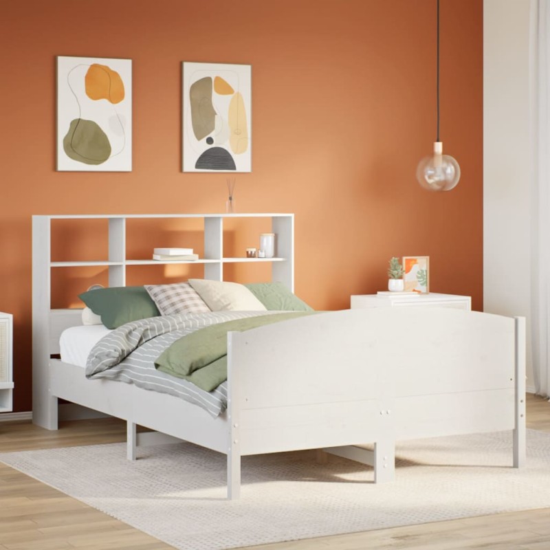 vidaXL Letto Libreria senza Materasso Bianco 140x200 cm Legno di Pino vidaXL Letto Libreria senza Materasso Bianco 140x200 cm Legno di Pino