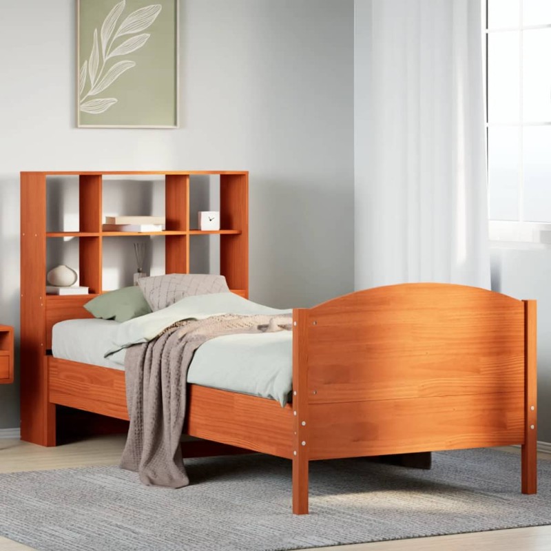 vidaXL Letto Libreria senza Materasso Marrone Cera 75x190 cm in Pino vidaXL Letto Libreria senza Materasso Marrone Cera 75x190 cm in Pino