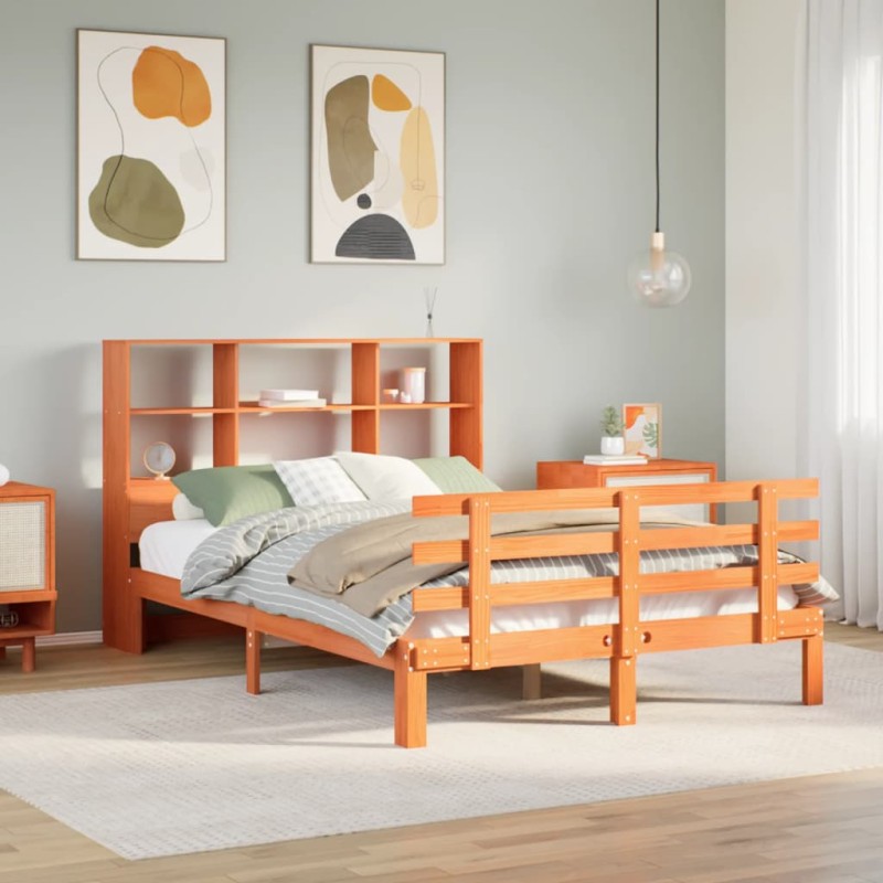 vidaXL Letto Libreria senza Materasso Marrone Cera 140x200 cm in Pino vidaXL Letto Libreria senza Materasso Marrone Cera 140x200 cm in Pino
