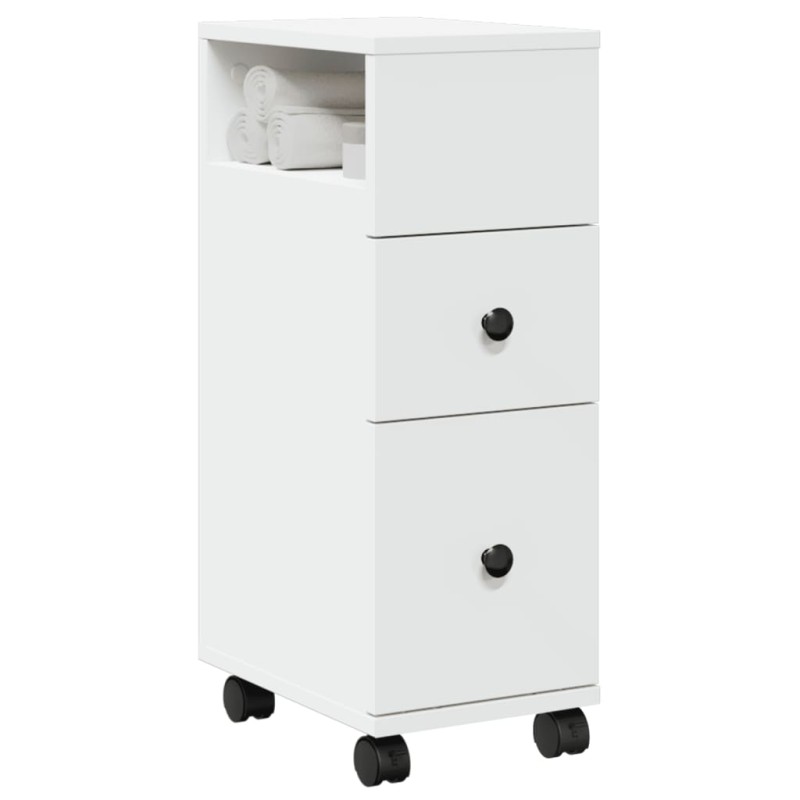 vidaXL Mobile da Bagno Stretto con Ruote Bianco in Truciolato vidaXL Mobile da Bagno Stretto con Ruote Bianco in Truciolato