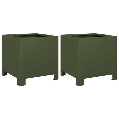 vidaXL Fioriere da Giardino 2 pz Verde Oliva 30x30x30 cm in Acciaio