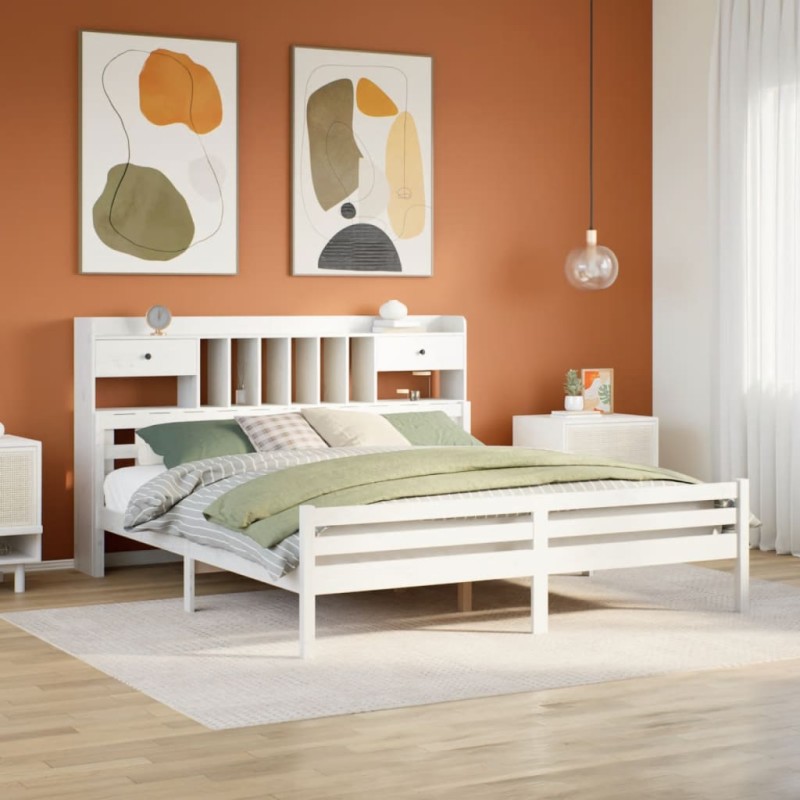 vidaXL Letto Libreria senza Materasso Bianco 200x200 cm Legno di Pino vidaXL Letto Libreria senza Materasso Bianco 200x200 cm Legno di Pino