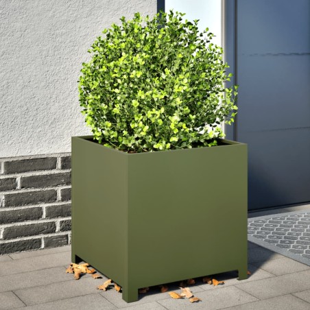 vidaXL Fioriera da Giardino Verde Oliva 50x50x50 cm in Acciaio