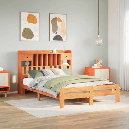 vidaXL Letto Libreria senza Materasso Marrone Cera 160x200 cm in Pino