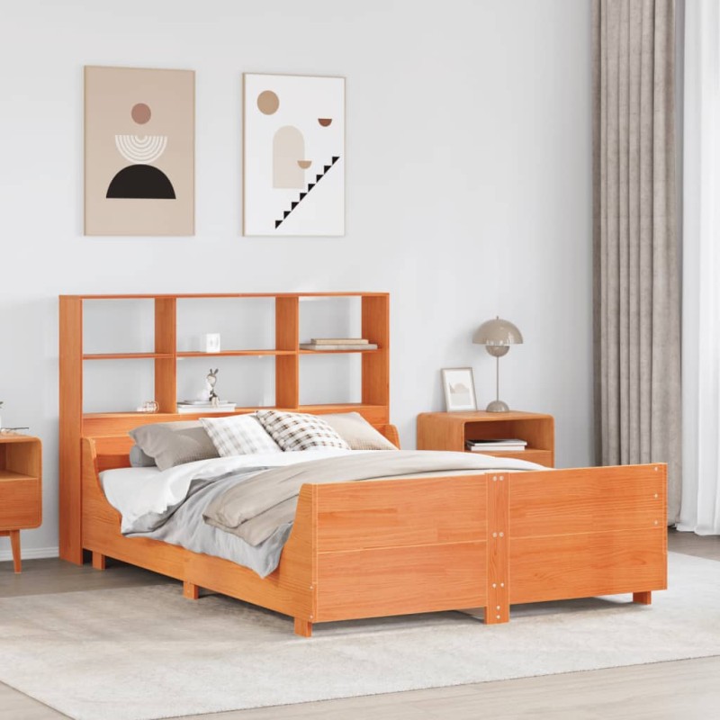 vidaXL Letto Libreria senza Materasso Marrone Cera 135x190 cm Legno