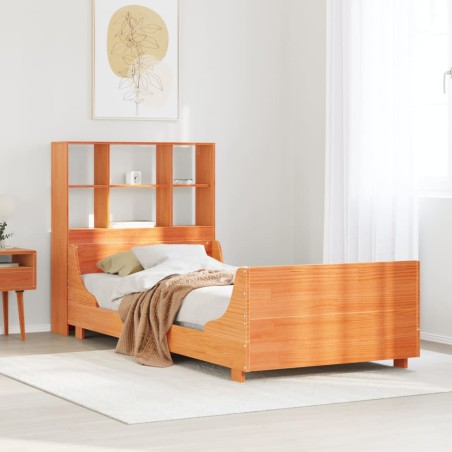 vidaXL Letto Libreria senza Materasso Marrone Cera 100x200 cm Legno