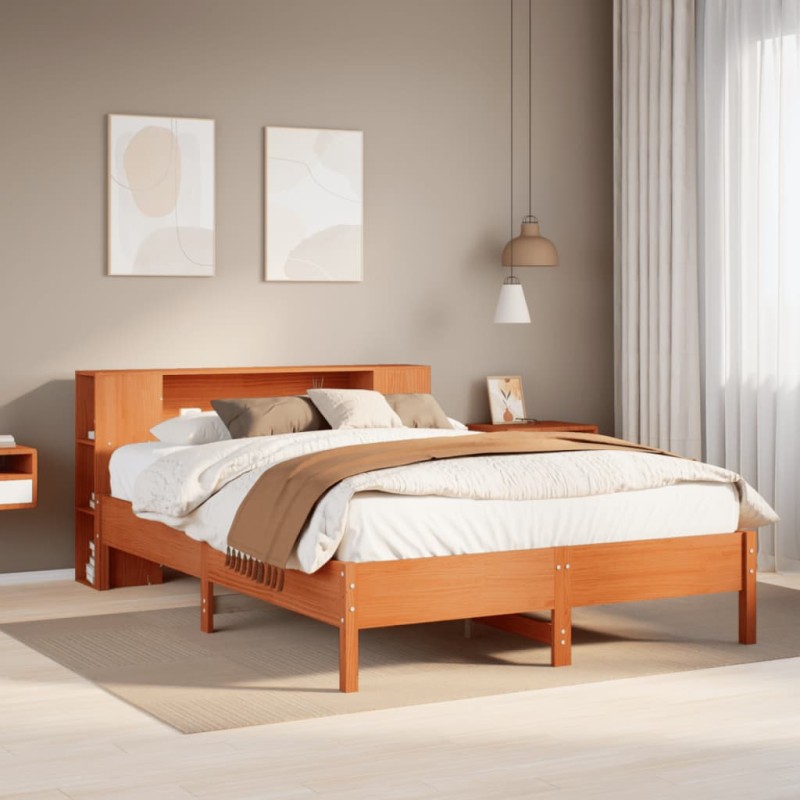 vidaXL Letto Libreria senza Materasso Marrone Cera 140x200 cm in Pino vidaXL Letto Libreria senza Materasso Marrone Cera 140x200 cm in Pino