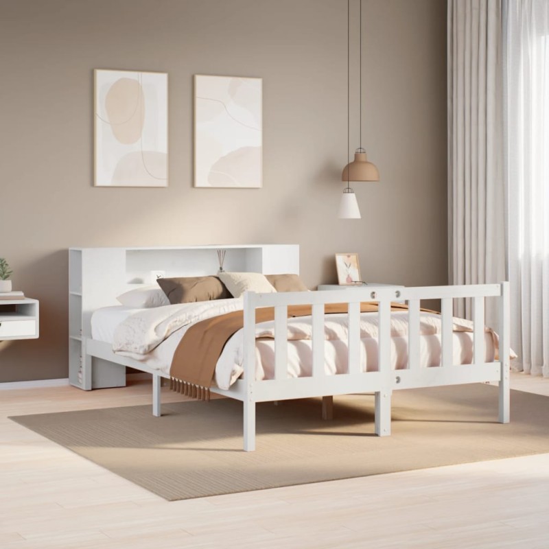 vidaXL Letto Libreria senza Materasso Bianco 135x190 cm Legno di Pino vidaXL Letto Libreria senza Materasso Bianco 135x190 cm Legno di Pino