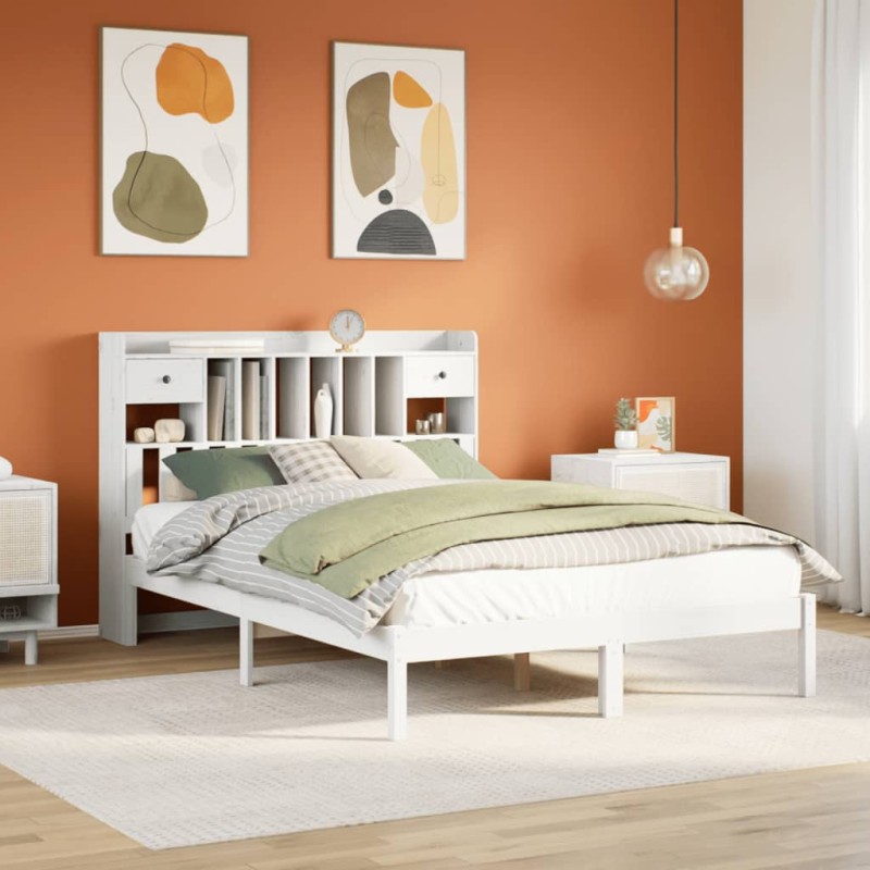 vidaXL Letto Libreria senza Materasso Bianco 140x190 cm Legno di Pino vidaXL Letto Libreria senza Materasso Bianco 140x190 cm Legno di Pino