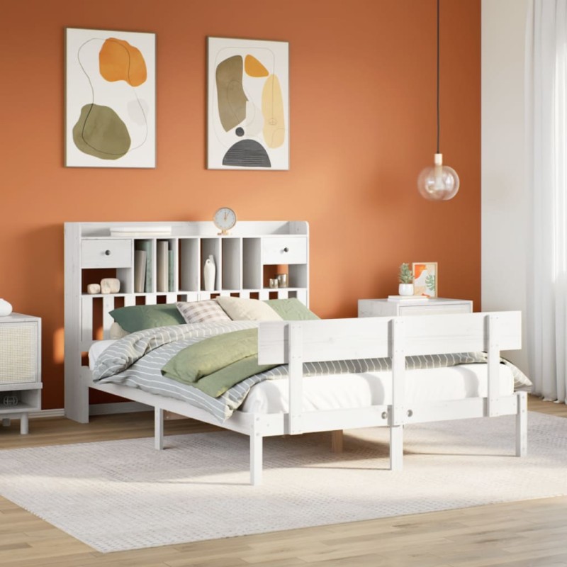 vidaXL Letto Libreria senza Materasso Bianco 160x200 cm Legno di Pino vidaXL Letto Libreria senza Materasso Bianco 160x200 cm Legno di Pino