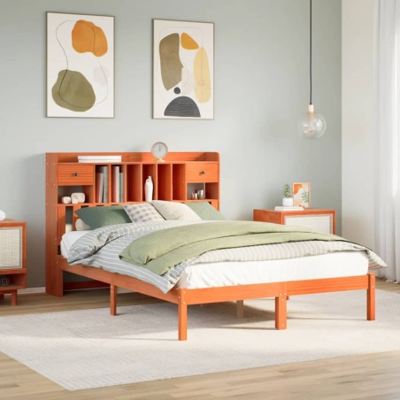 vidaXL Letto Libreria senza Materasso Marrone Cera 160x200 cm in Pino