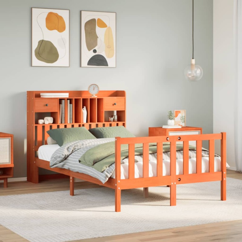 vidaXL Letto Libreria senza Materasso Marrone Cera 120x190 cm in Pino vidaXL Letto Libreria senza Materasso Marrone Cera 120x190 cm in Pino