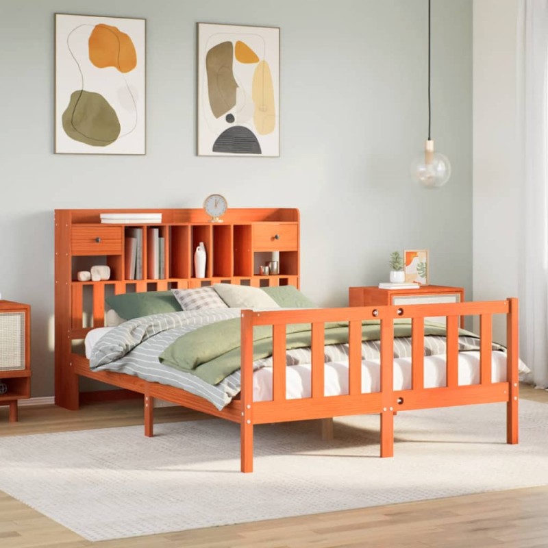 vidaXL Letto Libreria senza Materasso Marrone Cera 150x200 cm in Pino vidaXL Letto Libreria senza Materasso Marrone Cera 150x200 cm in Pino