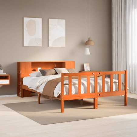 vidaXL Letto Libreria senza Materasso Marrone Cera 160x200 cm in Pino