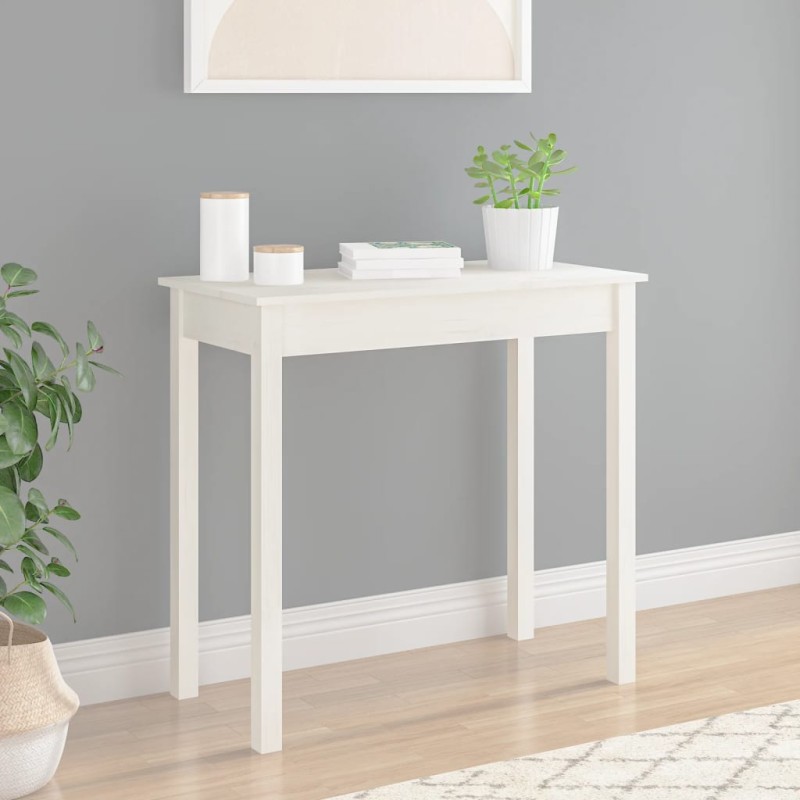Tavolo Consolle Bianco 80x40x75 cm in Legno Massello di Pino Tavolo Consolle Bianco 80x40x75 cm in Legno Massello di Pino