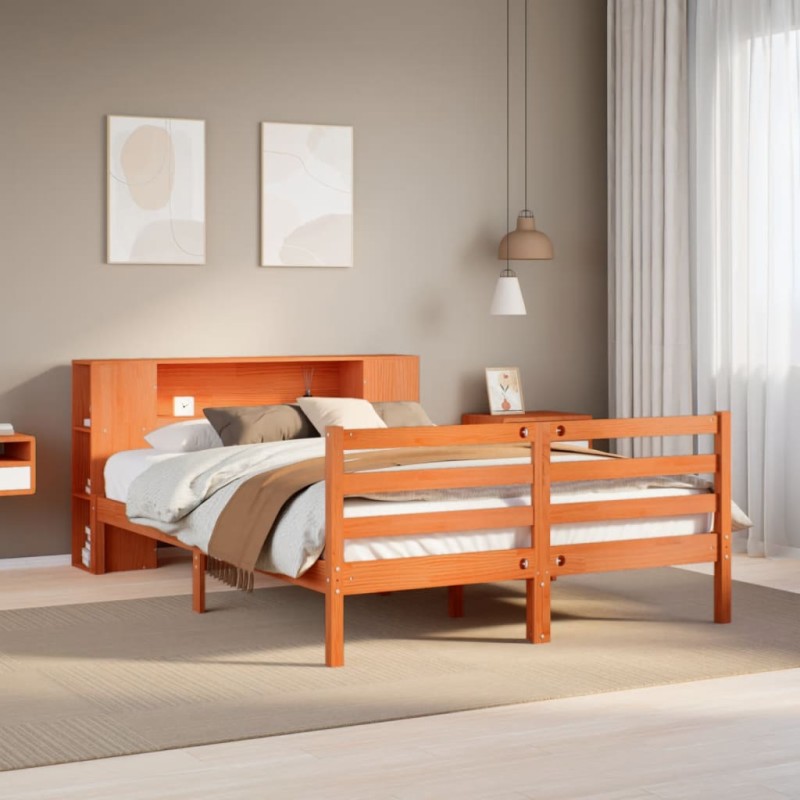 vidaXL Letto Libreria senza Materasso Marrone Cera 140x200 cm in Pino vidaXL Letto Libreria senza Materasso Marrone Cera 140x200 cm in Pino