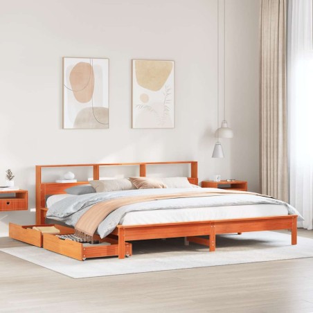 vidaXL Letto Libreria senza Materasso Marrone Cera 200x200 cm in Pino