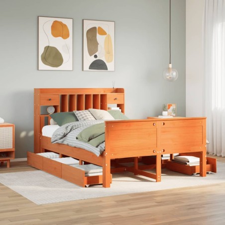 vidaXL Letto Libreria senza Materasso Marrone Cera 160x200 cm in Pino