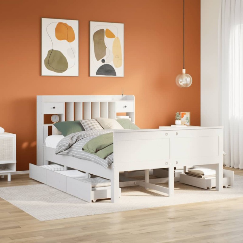 vidaXL Letto Libreria senza Materasso Bianco 140x200 cm Legno di Pino vidaXL Letto Libreria senza Materasso Bianco 140x200 cm Legno di Pino