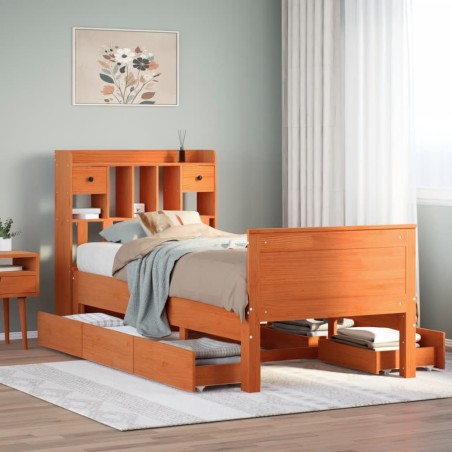 vidaXL Letto Libreria senza Materasso Marrone Cera 100x200 cm in Pino