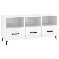 Mobile Porta TV Bianco Lucido 102x35x50 cm in Legno Multistrato