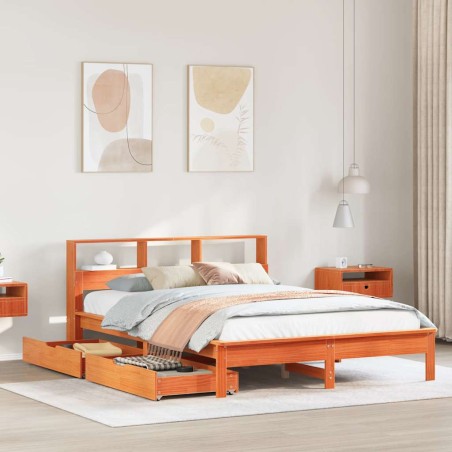 vidaXL Letto Libreria senza Materasso Marrone Cera 140x190 cm in Pino