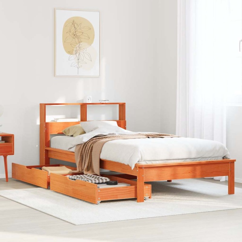 vidaXL Letto Libreria senza Materasso Marrone Cera 75x190 cm in Pino
