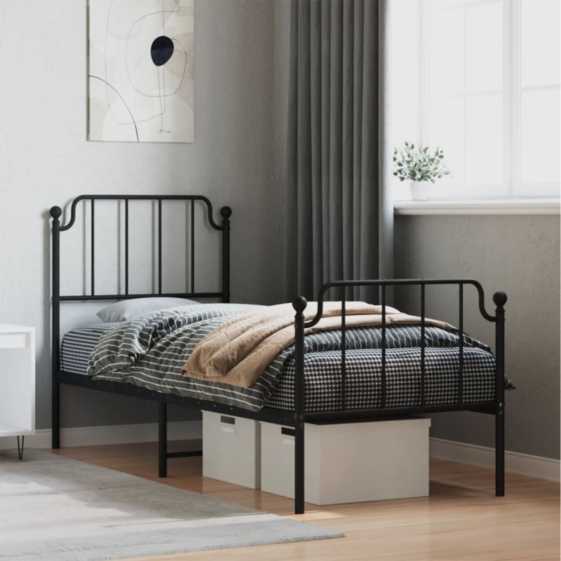 vidaXL Giroletto con Testiera e Pediera Metallo Nero 75x190 cm vidaXL Giroletto con Testiera e Pediera Metallo Nero 75x190 cm