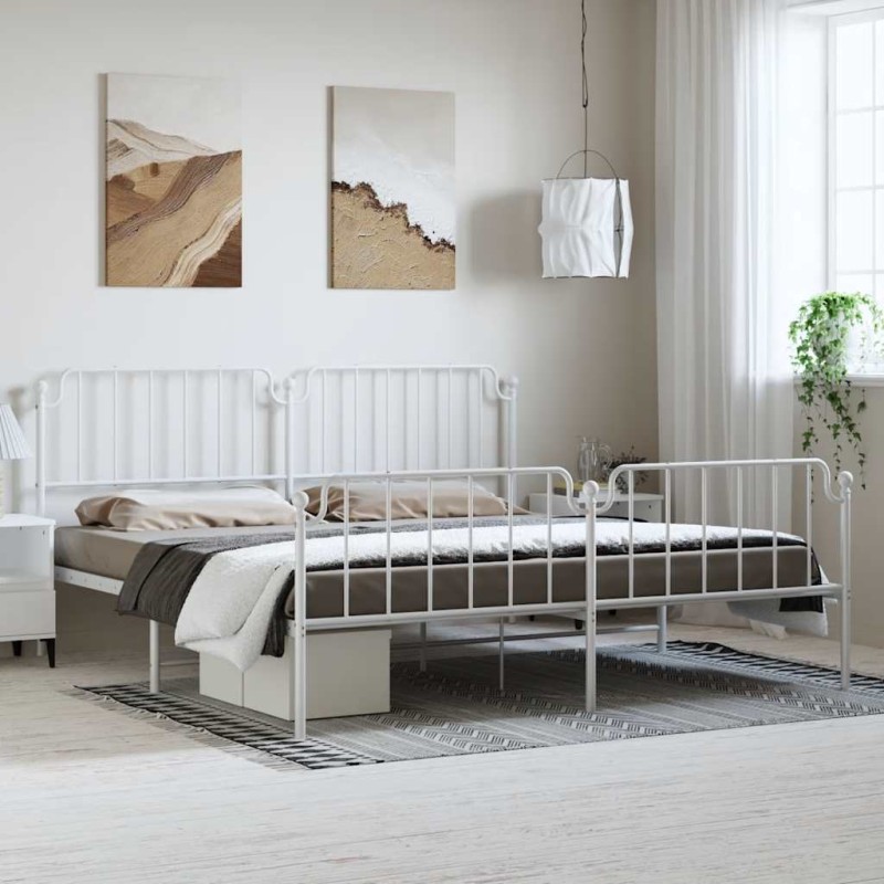 vidaXL Giroletto con Testiera e Pediera Metallo Bianco 183x213 cm vidaXL Giroletto con Testiera e Pediera Metallo Bianco 183x213 cm