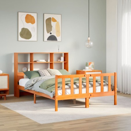 vidaXL Letto Libreria senza Materasso Marrone Cera 135x190 cm in Pino