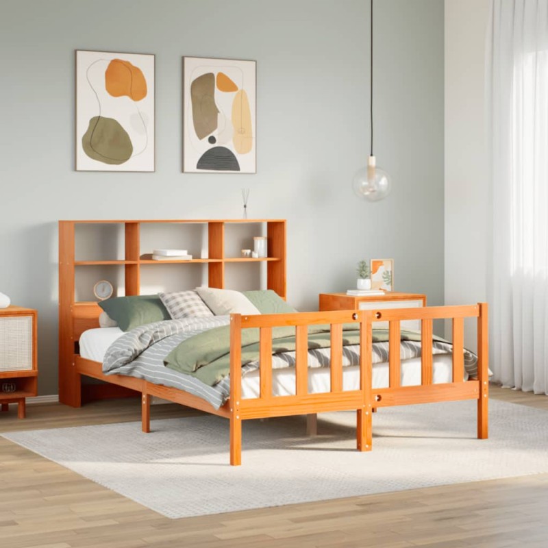 vidaXL Letto Libreria senza Materasso Marrone Cera 140x200 cm in Pino vidaXL Letto Libreria senza Materasso Marrone Cera 140x200 cm in Pino