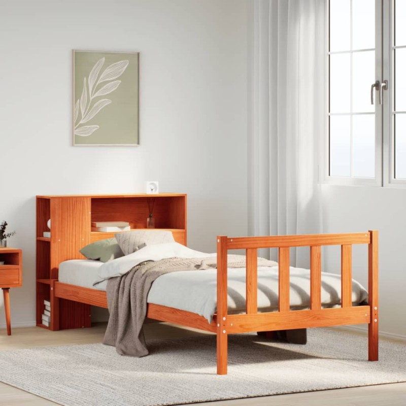 vidaXL Letto Libreria senza Materasso Marrone Cera 75x190 cm in Pino vidaXL Letto Libreria senza Materasso Marrone Cera 75x190 cm in Pino
