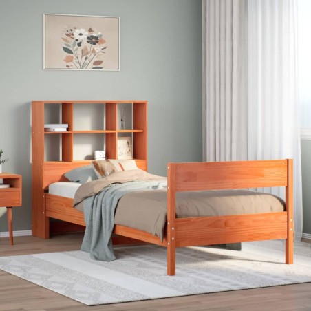 vidaXL Letto Libreria senza Materasso Marrone Cera 100x200 cm in Pino