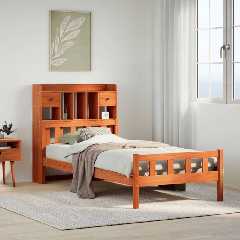 vidaXL Letto Libreria senza Materasso Marrone Cera 90x190 cm in Pino