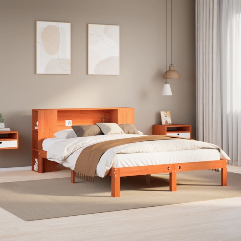 vidaXL Letto Libreria senza Materasso Marrone Cera 140x200 cm in Pino vidaXL Letto Libreria senza Materasso Marrone Cera 140x200 cm in Pino