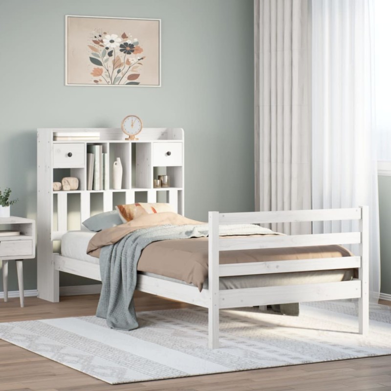 vidaXL Letto Libreria senza Materasso Bianco 100x200 cm Legno di Pino vidaXL Letto Libreria senza Materasso Bianco 100x200 cm Legno di Pino