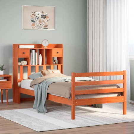 vidaXL Letto Libreria senza Materasso Marrone Cera 90x190 cm in Pino