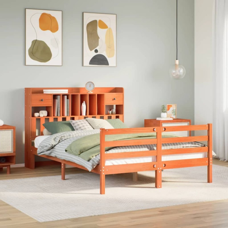 vidaXL Letto Libreria senza Materasso Marrone Cera 140x200 cm in Pino vidaXL Letto Libreria senza Materasso Marrone Cera 140x200 cm in Pino