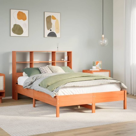 vidaXL Letto Libreria senza Materasso Marrone Cera 140x190 cm in Pino
