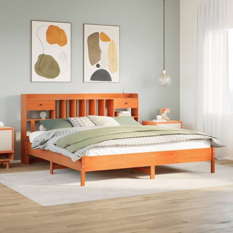 vidaXL Letto Libreria senza Materasso Marrone Cera 200x200 cm in Pino vidaXL Letto Libreria senza Materasso Marrone Cera 200x200 cm in Pino