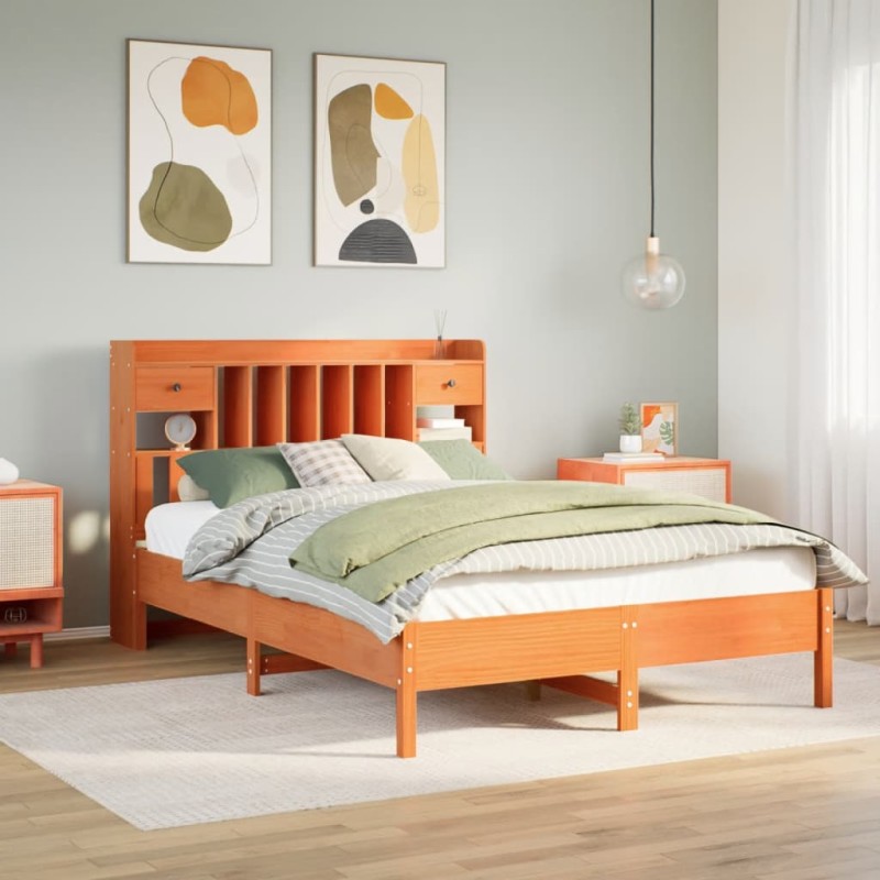 vidaXL Letto Libreria senza Materasso Marrone Cera 150x200 cm in Pino vidaXL Letto Libreria senza Materasso Marrone Cera 150x200 cm in Pino