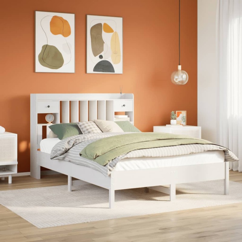 vidaXL Letto Libreria senza Materasso Bianco 140x190 cm Legno di Pino vidaXL Letto Libreria senza Materasso Bianco 140x190 cm Legno di Pino