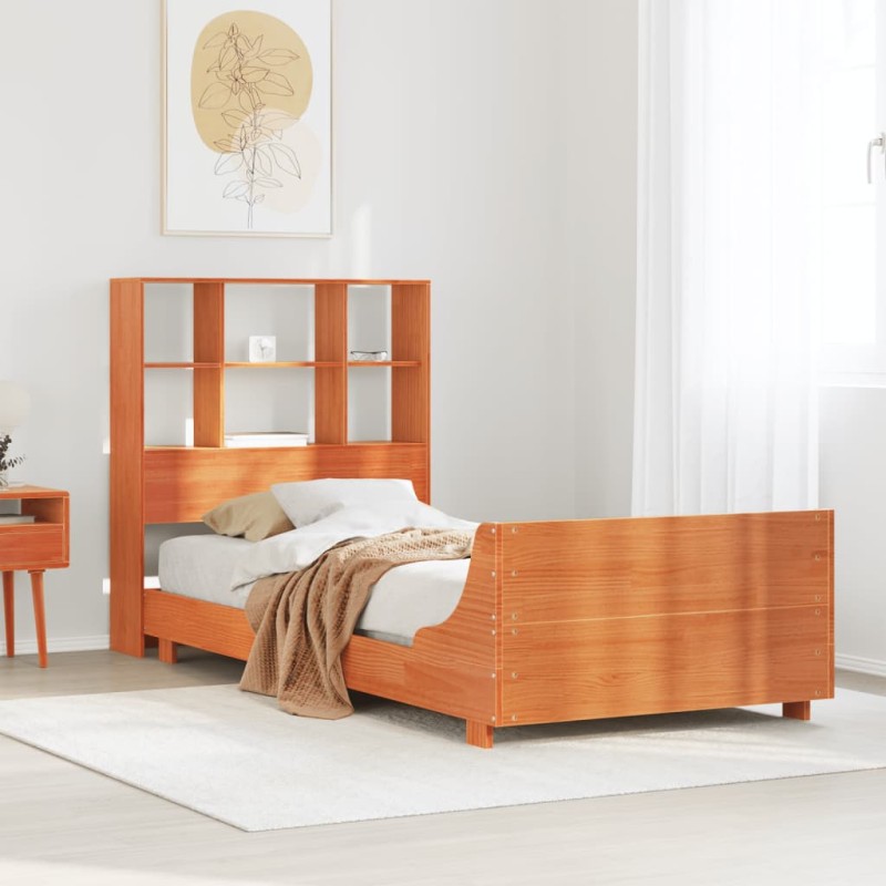 vidaXL Giroletto senza Materasso Marrone Cera 100x200 cm Legno di Pino vidaXL Giroletto senza Materasso Marrone Cera 100x200 cm Legno di Pino